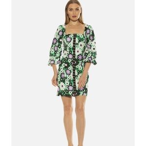 NWT Alexia Admor Sammi 60’s Floral Long Sleeve Sheath Easter Mini Dress Size 2